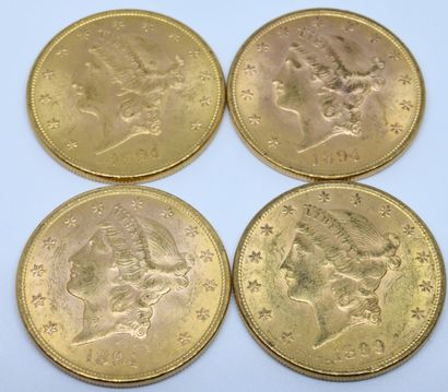 USA. Quatre pièces 20 dollars or. 1894 (x3)et...