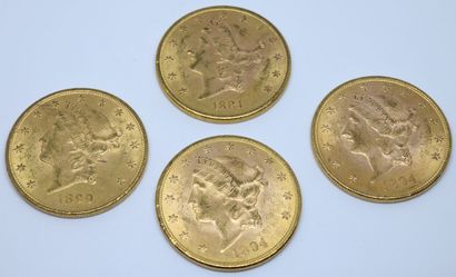 USA.Quatre pièces 20 dollars or. 1884, 1894...