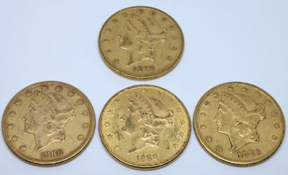 USA.Quatre pièces 20 dollars or. 1879, 1883...