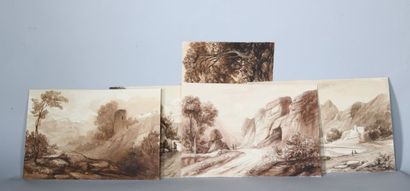 null Ecole française vers 1840-1850. 

Ensemble de cinq dessins au lavis d'encre...