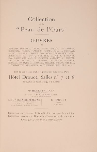 null « PEAU DE L’OURS » (COLLECTION DE LA). Oeuvres de Bernard, Bonnard, Cross, Denis,...