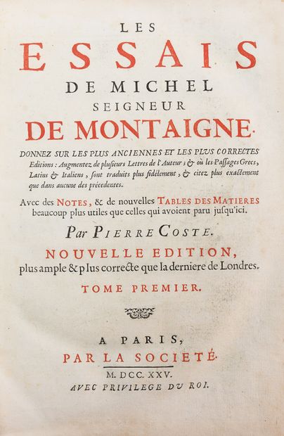null MONTAIGNE. (Michel de). LES ESSAIS... given on the oldest and most correct editions......