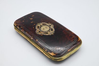 null Tortoiseshell case with piqué decoration and mother-of-pearl inlay forming a...
