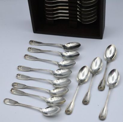 null Set of twenty-four silver mocha spoons shell model. 

Minerve hallmarks, and...
