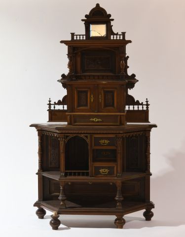 null Small cabinet with two bodies in rosewood veneer, stained wood, underlined with...