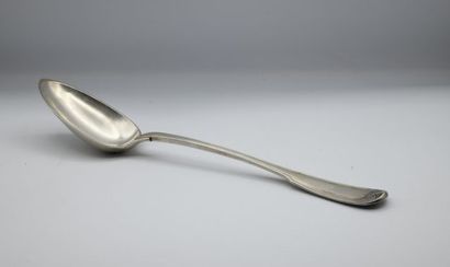 null A silver stew spoon of the filet contour design, the spatula engraved R.G.

Marked...