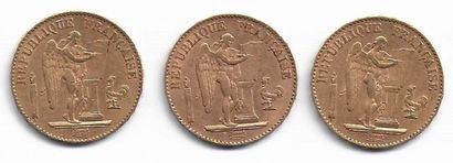 null FRANCE. Trois pièces 20FR or Mercure troisième République. 1877