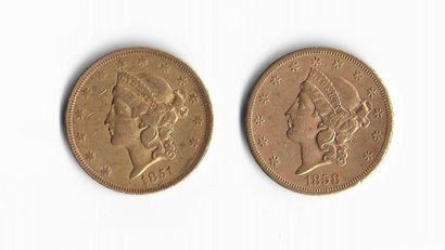 null *ETATS-UNIS. Deux pièces 20 dollars or. 1851 et 1858