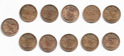 null *SUISSE. Onze pièces de 20FR or. 1914 (x2), 1915 (x7) et 1935 (x2)