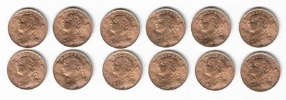 null *SUISSE. Douze pièces de 20FR or. 1935