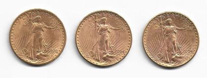 null *ETATS-UNIS. Trois pièces 20 dollars or. 1908 et 1924 (x2)