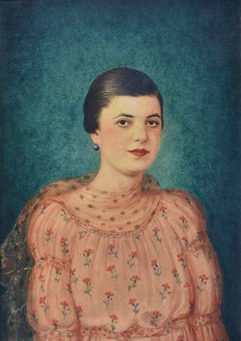  
Jean DUNAND (1877-1942) 
Portrait d'une jeune femme au foulard à pois 
Panneau... Gazette Drouot