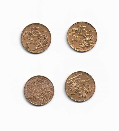 null ROYAUME UNI. Quatre pièces or souverain. 1868, 1882 et 1892 (x2)