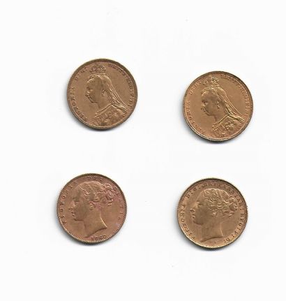 null ROYAUME UNI. Quatre pièces or souverain. 1868, 1882 et 1892 (x2)