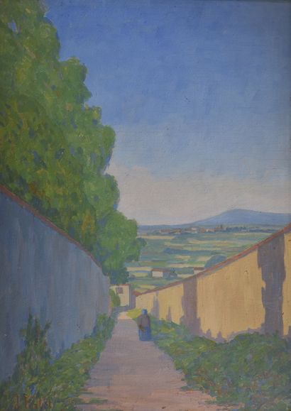  *Jean FERLET (1889-1957) 
Grézieu [-la-Varenne], vue sur Brindas et le Pilat, 1945...