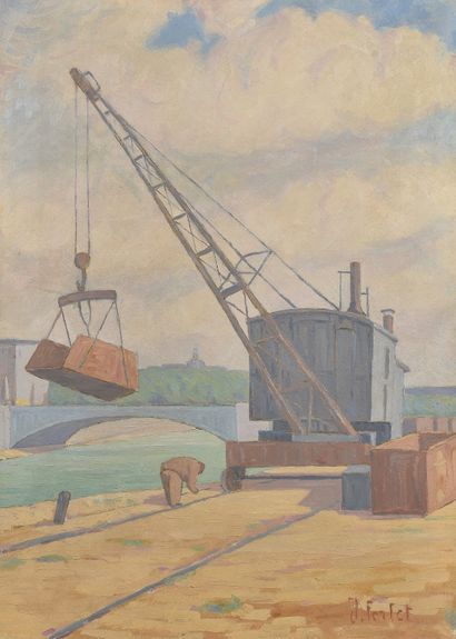 *Jean FERLET (1889-1957) 
Crane in activity...