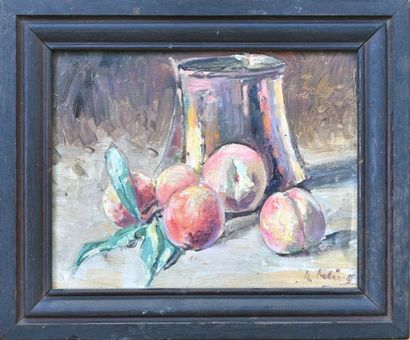 null JULES KLING (1872-1949) 

Still life with peaches

Oil on panel, signed lower...