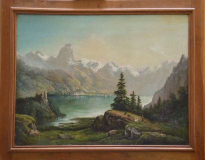 null French school of the end of the 19th century

Alpine landscape with a lake and...