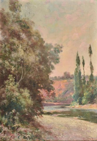 null E. KIER (XIX- XXe) 

Paysage à la rivière, 1907 

Huile sur toile, signée et...