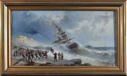 null Henri VAN WYK (1833-1889) 

Sauvetage d’un navire en perdition 

Huile sur toile,...