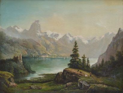 null French school of the end of the 19th century

Alpine landscape with a lake and...