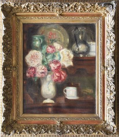 null École française vers 1900

Bouquet de roses dans un intérieur

Huile sur toile,...