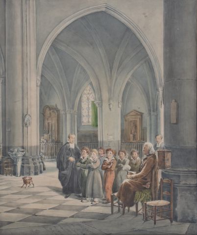 null École française de la fin du XIXe

Le catéchisme dans l’église

Aquarelle

32,5...