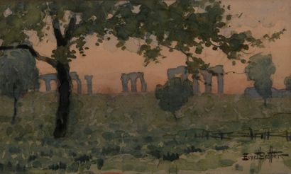 null Ernest BERTHIER (1873-1967) 

Les aqueducs romains du Plat de l'Air, Crépuscule...