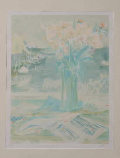 null Jean FUSARO (né en 1925)

Bouquet de fleurs devant la mer

Lithographie, signée...