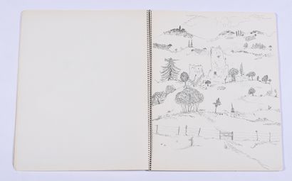 null André MATHIAU (1933-2013)

Large notebook of 18 pencil sketches: characters,...