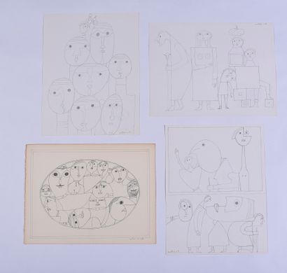 null André MATHIAU (1933-2013)

Set of four pencil drawings, signed and dated 1980:...