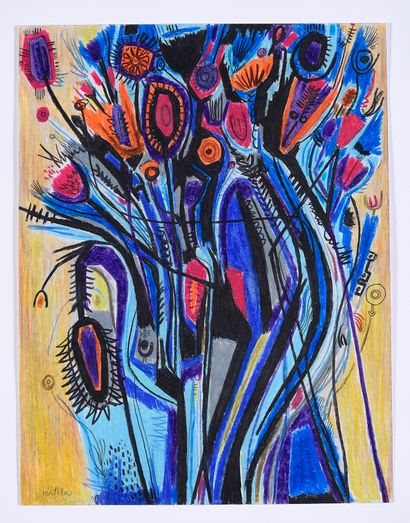 null André MATHIAU (1933-2013)

"Sheaf of flowers". Culan (Cher), 1966

Wax chalk...