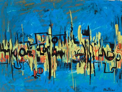 null André MATHIAU (1933-2013)

Composition on blue background, circa 1950-1960 

Gouache...