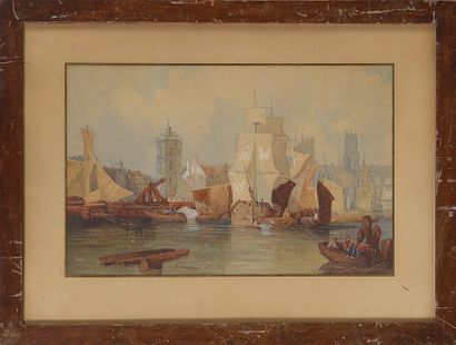 null E. CHATELAIN (école française du milieu du XIXe)

Vue animée d’un port, 1848

Aquarelle,...