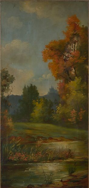  Louis OGIER (XIX-XXe) 
Paysages à la rivière 
Deux huiles sur panneaux collées sur...