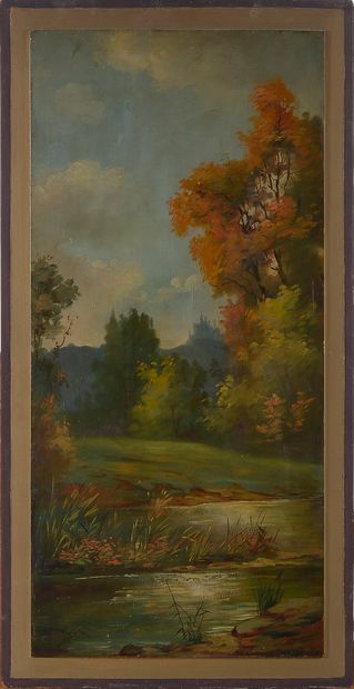  Louis OGIER (XIX-XXe) 
Paysages à la rivière 
Deux huiles sur panneaux collées sur...
