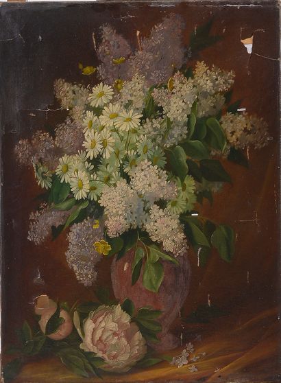  *Jean-Marie dit Joanny OGIER (XIX-XXe) 
Bouquet de lilas, marguerites et pivoines...