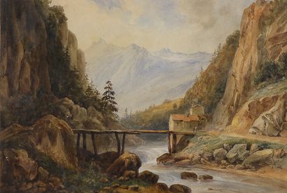  Balthazar-Augustin HUBERT de SAINT DIDIER (1779-1863) 
Paysage de montagne au torrent...