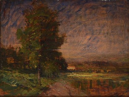 null François-Auguste RAVIER (1814-1895)

Edge of a pond at sunrise

Oil on paper...