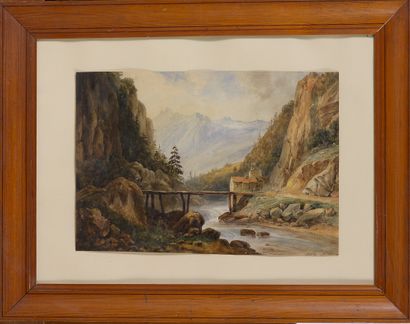  Balthazar-Augustin HUBERT de SAINT DIDIER (1779-1863) 
Paysage de montagne au torrent...