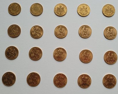 Ensemble de vingt pièces 20 FF or de 1853...