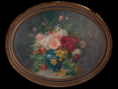 null Thérèse GUÉRIN (1861-1933)
Grand bouquet dans un vase bleu
Huile sur toile collée...