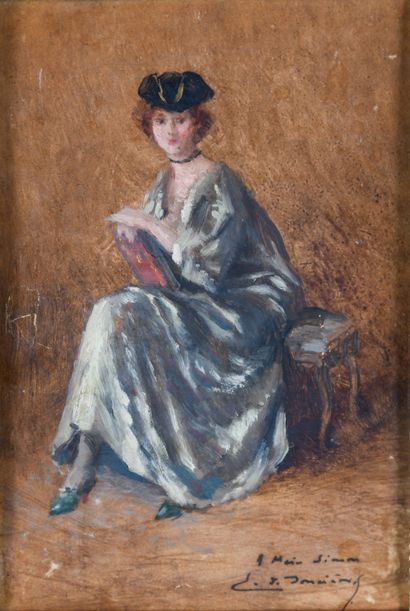 null Léonce de JONCIÈRES (1871-1952)
Elegant woman with a book
Oil on cardboard,...