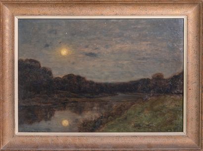 null Henri HARPIGNIES (1819-1916)
Clair de lune sur la rivière, 1898
Huile sur panneau,...