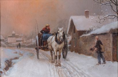 null Théodore LÉVIGNE (1848-1912), attribué à
Paysanne conduisant sa charrette par...