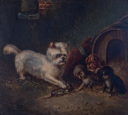 Vincent DE VOS (1829-1875)
Dog, puppies and...