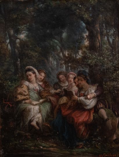 null Joseph GUICHARD (1806-1880) 	

Concert sous bois 	 

Huile sur toile, signée...