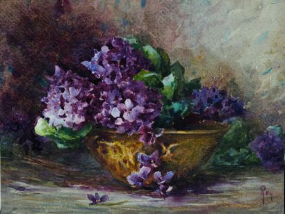 null Adolphe REY (1863-1944)
Fleurs de lilas
Aquarelle sur carton, signée en bas...