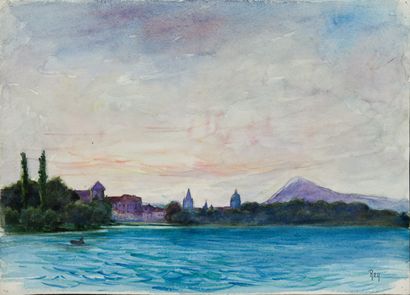 null Adolphe REY (1863-1944)
Annecy depuis le lac
Aquarelle sur papier fort, signée...
