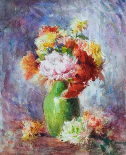 null Adolphe REY (1863-1944)
Bouquet de fleurs dans un vase vert
Aquarelle sur papier...